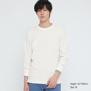White uniqlo waffle crew neck long sleeve